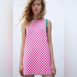 PLAID KNIT DRESS PINK ZARA 5802 107 640 Size Medium